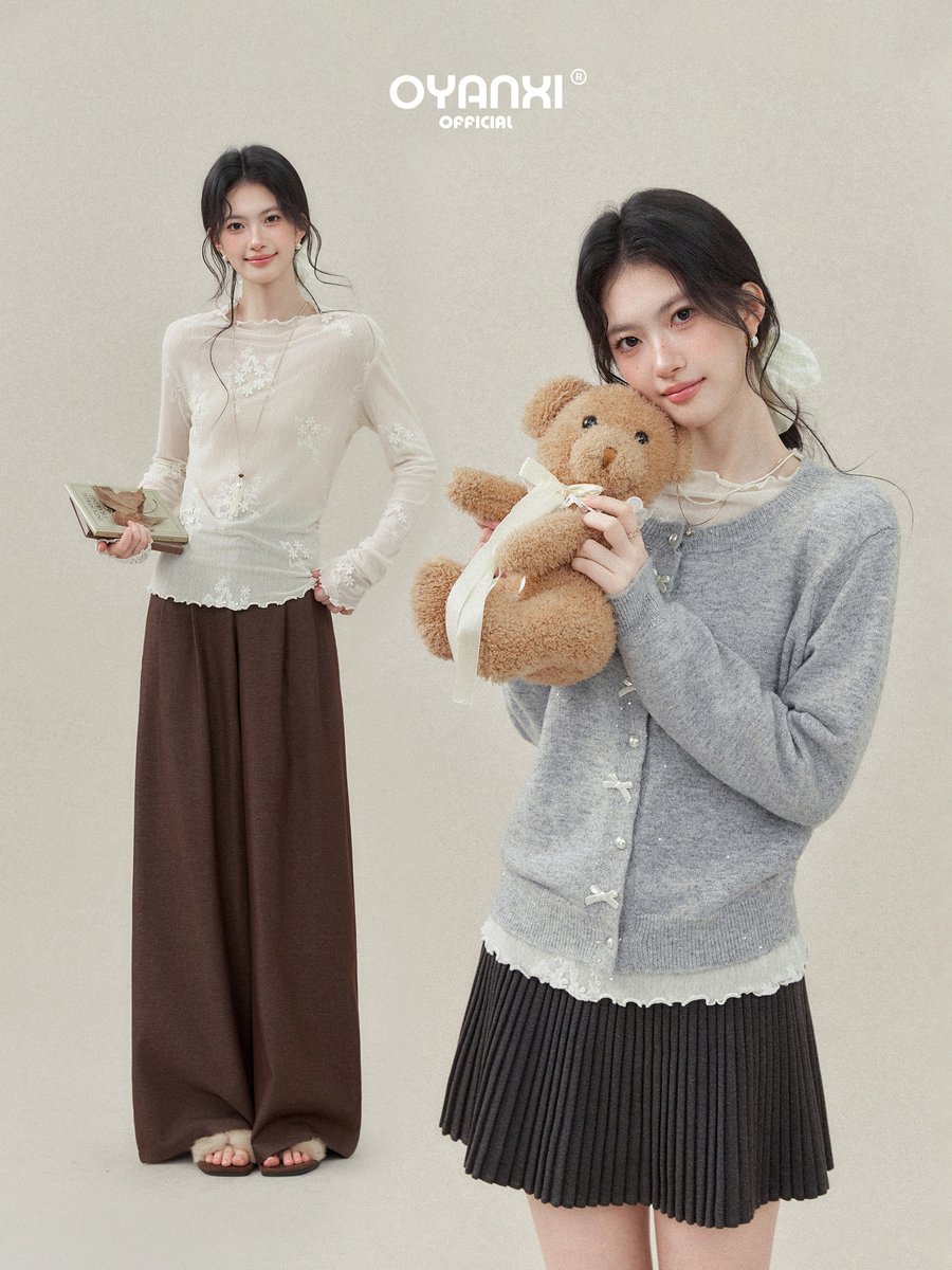 OYANXI シアー フリル袖 長袖インナーTシャツ