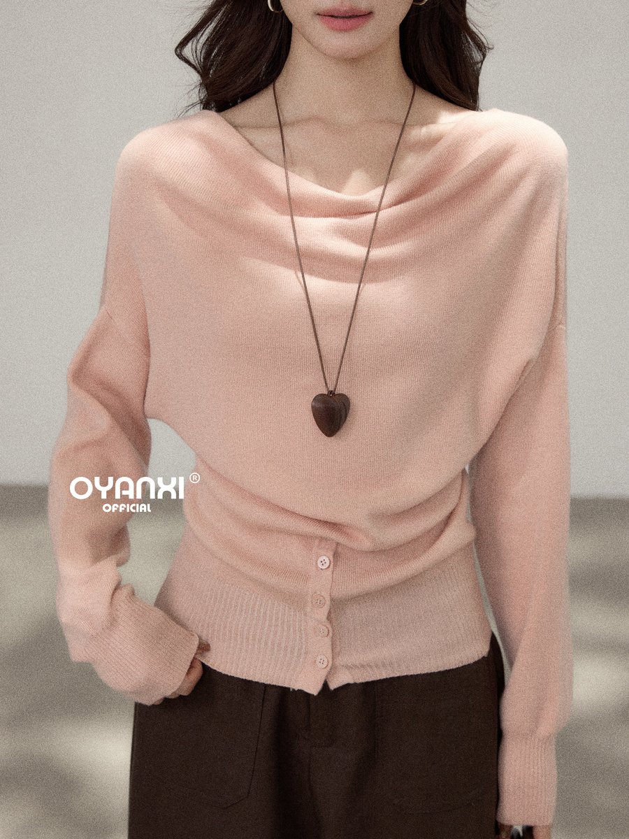 OYANXI ドレープネック プルオーバーニット ピンク