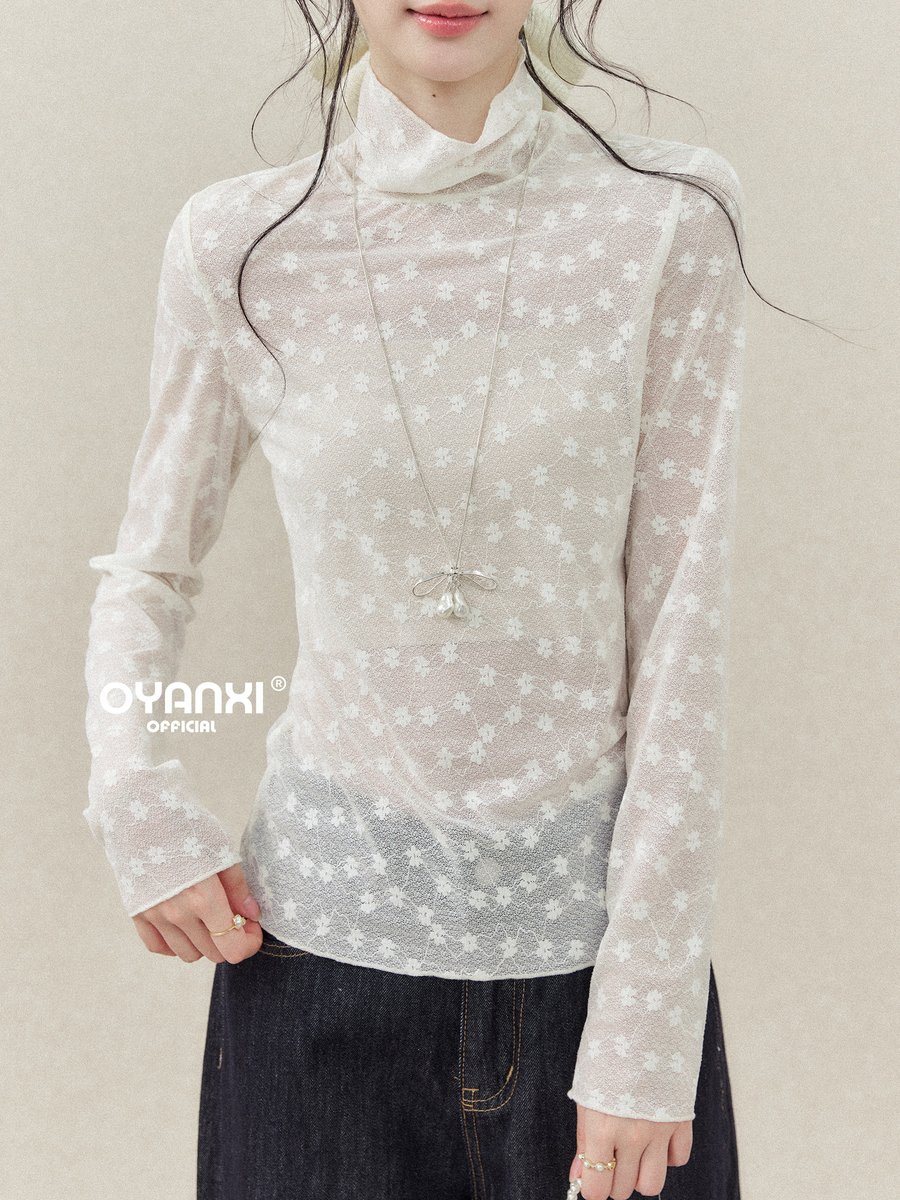 OYANXI シアーレース ハーフハイネック 長袖インナーTシャツ
