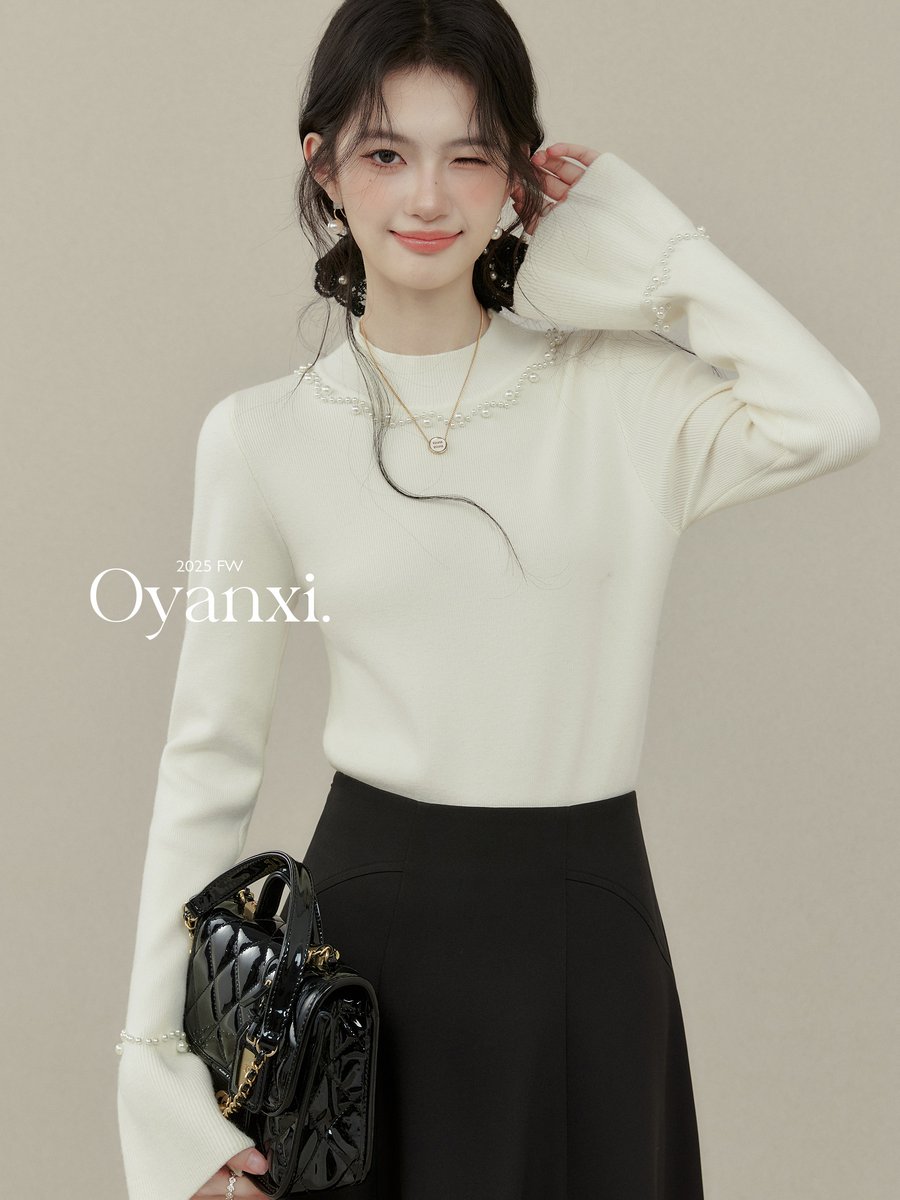 OYANXI ハイネック ベルスリーブ スリムニット