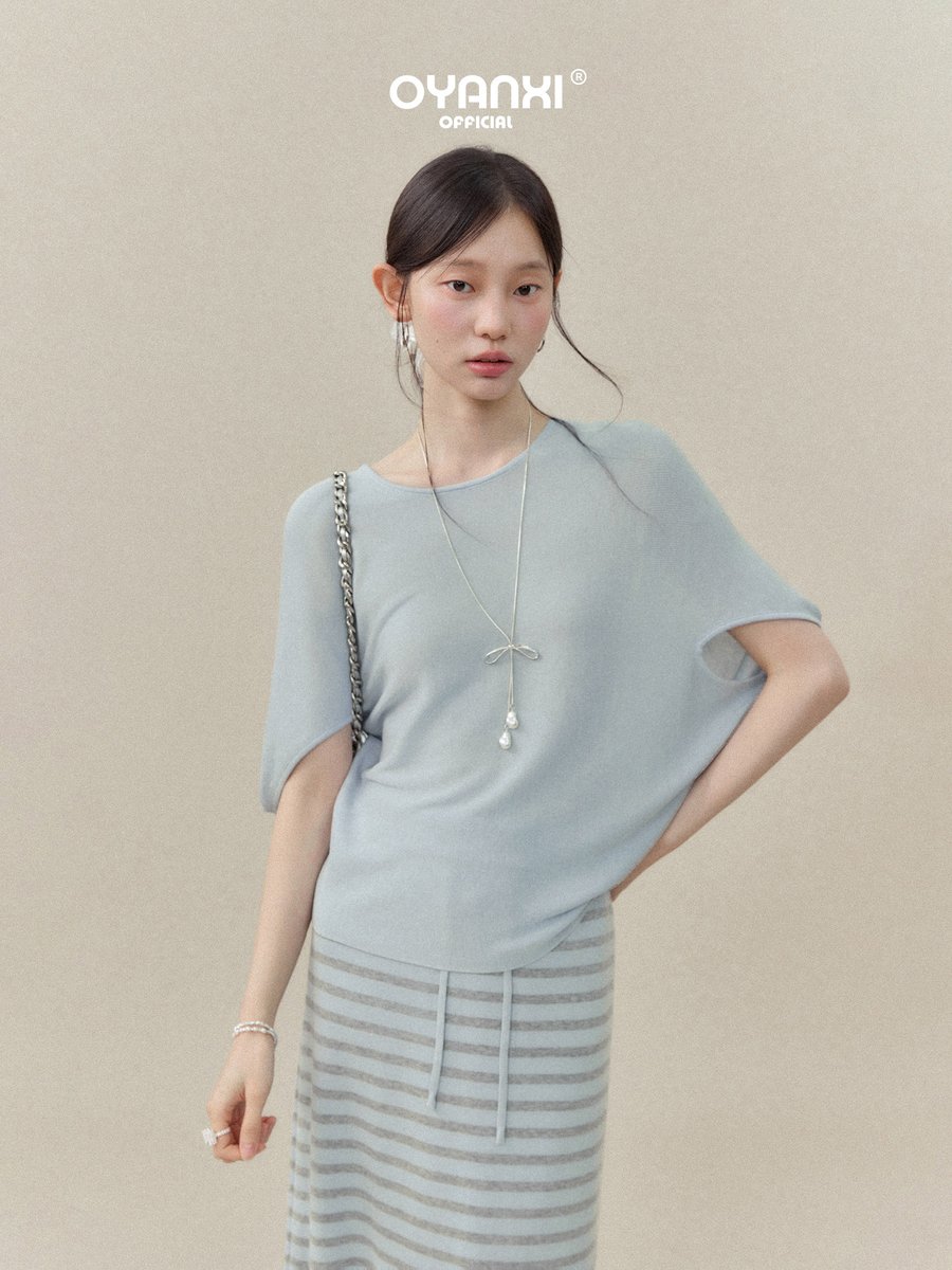 OYANXI クルーネック トップス＆ストライプスカート セットアップ