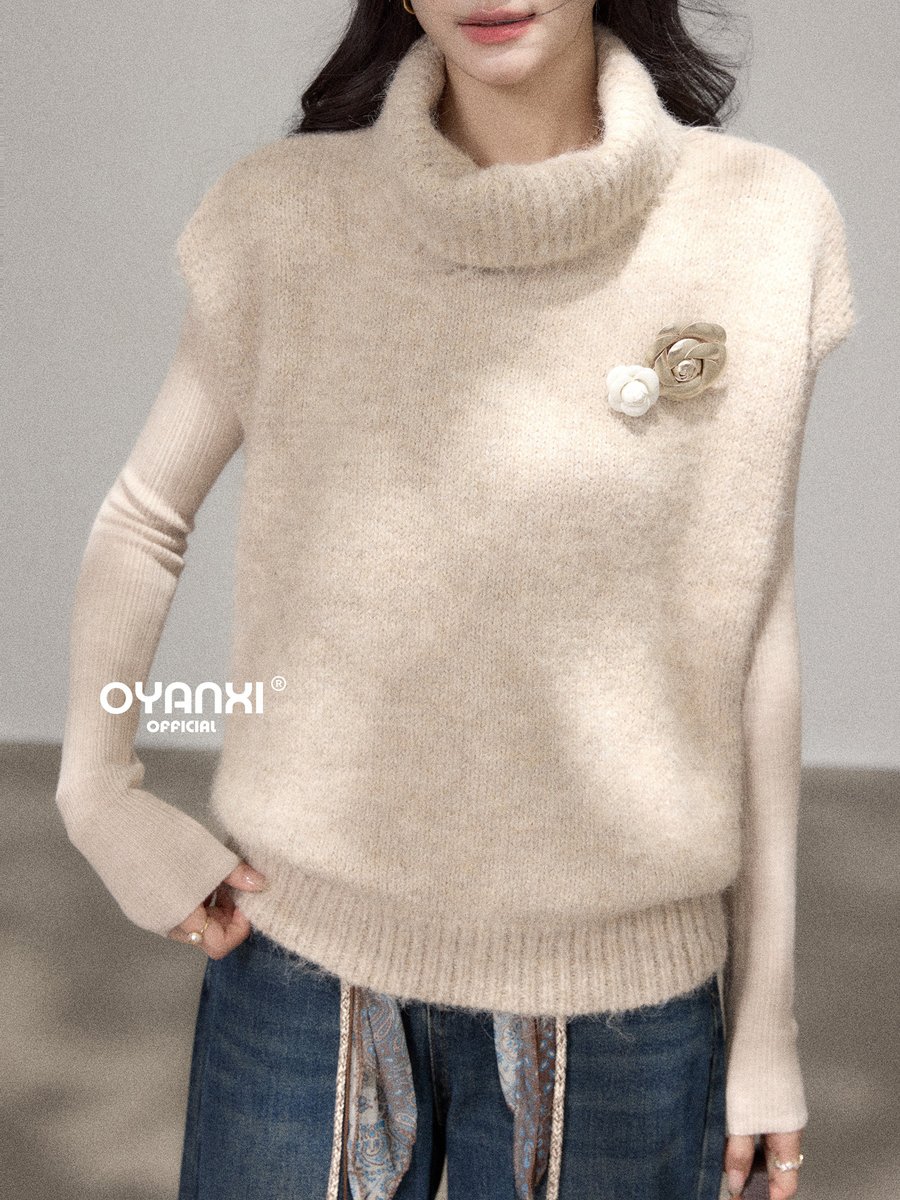 OYANXI ベスト＆長袖ニット 2点セット ブローチ付き