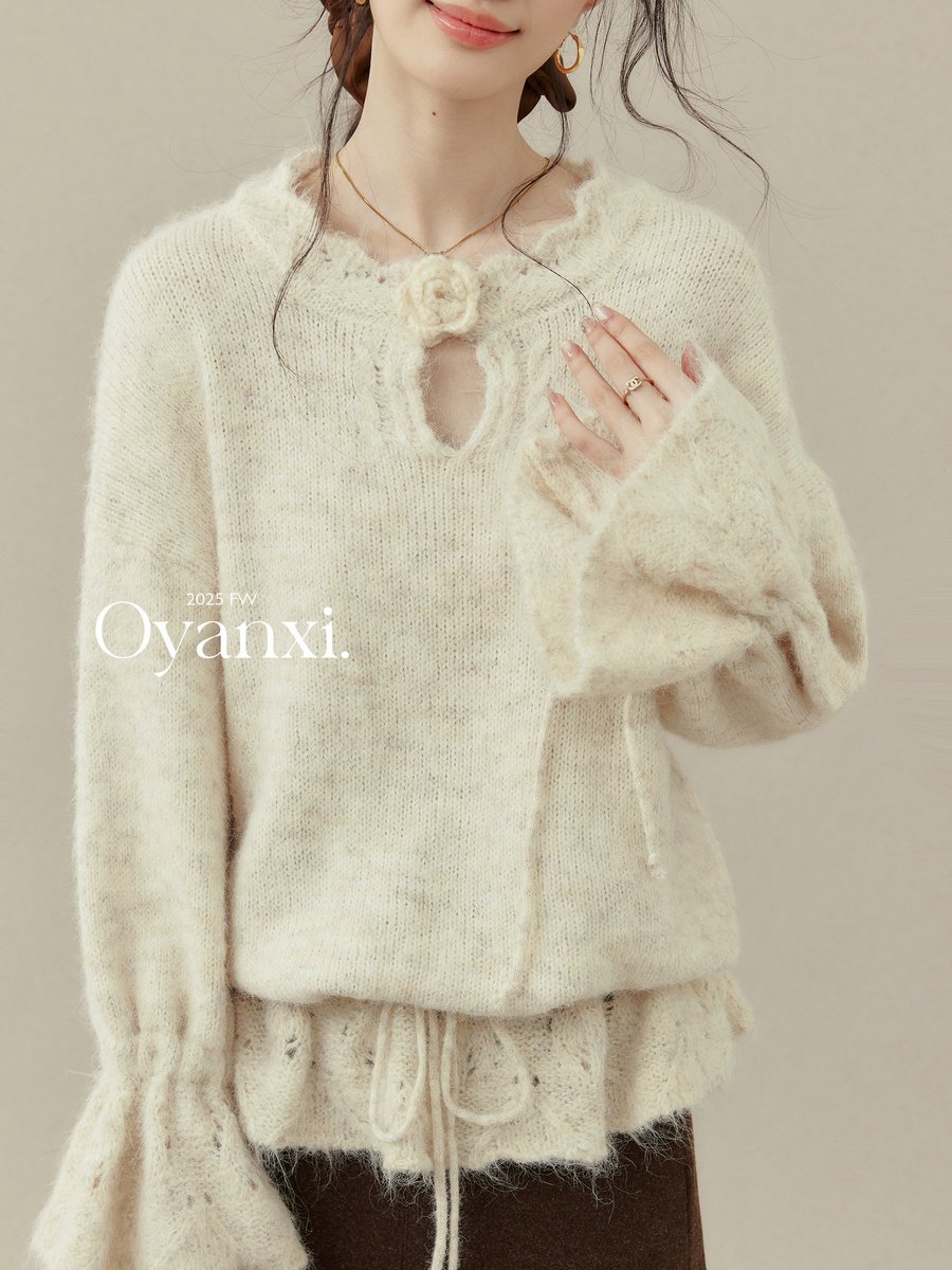 OYANXI リボンタイ ベルスリーブ ニット