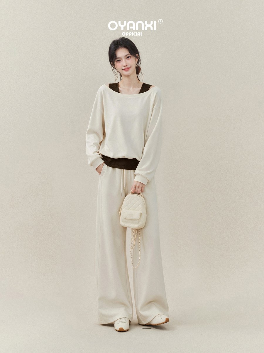 OYANXI フェイクレイヤード スウェット×ゆったりパンツ セットアップ