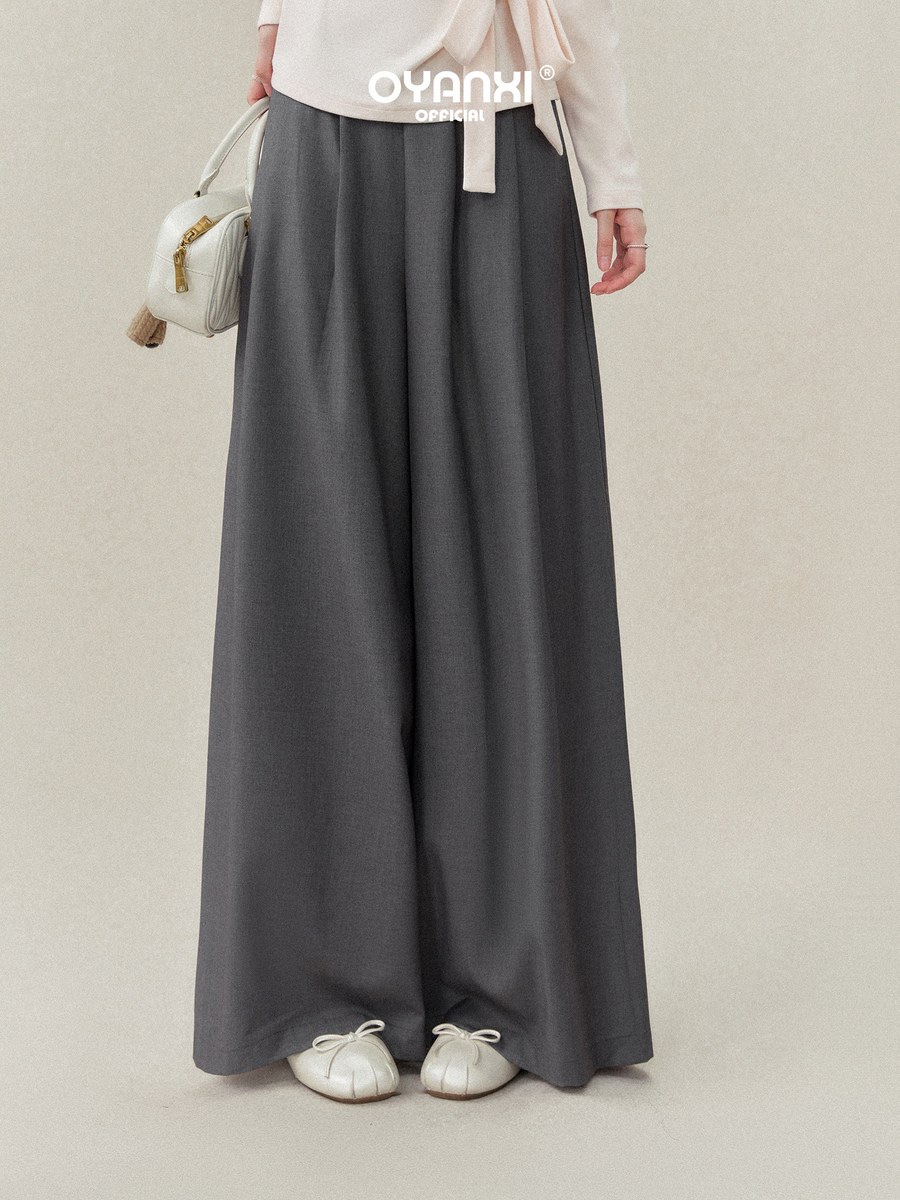 OYANXI シンプル ハイウエスト ワイドストレートパンツ