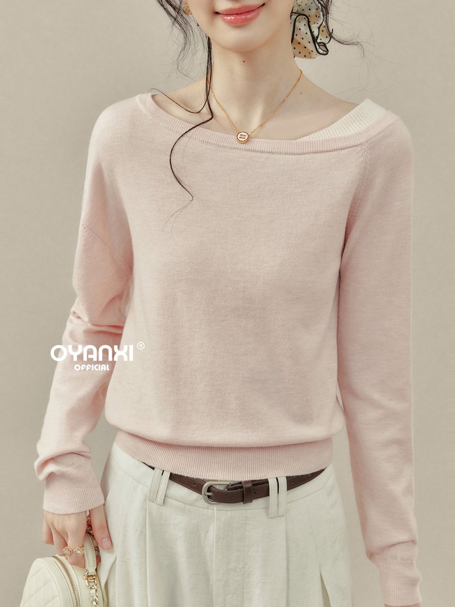 OYANXI オフショルダー ショート丈 ニットトップス