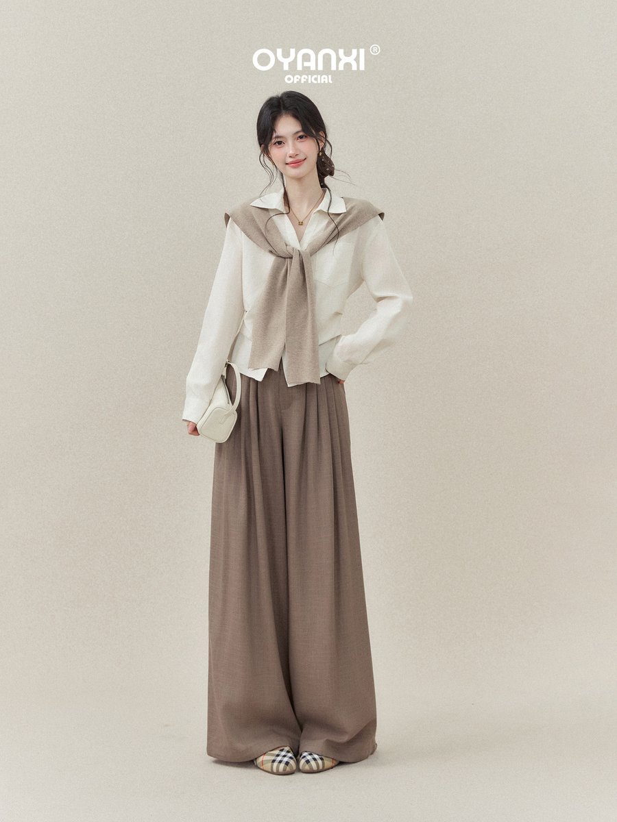 OYANXI V字タックウエスト ハイウエスト ワイドパンツ