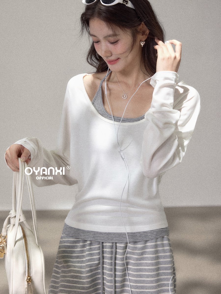 OYANXI ストライプ ホルターキャミ＆長袖Tシャツ 2点セット