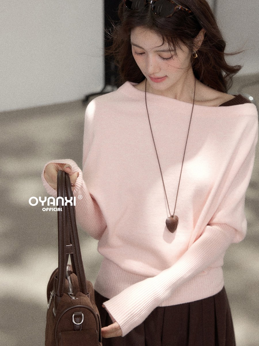 OYANXI 斜めショルダー フェイクレイヤード ドルマンスリーブ ニット