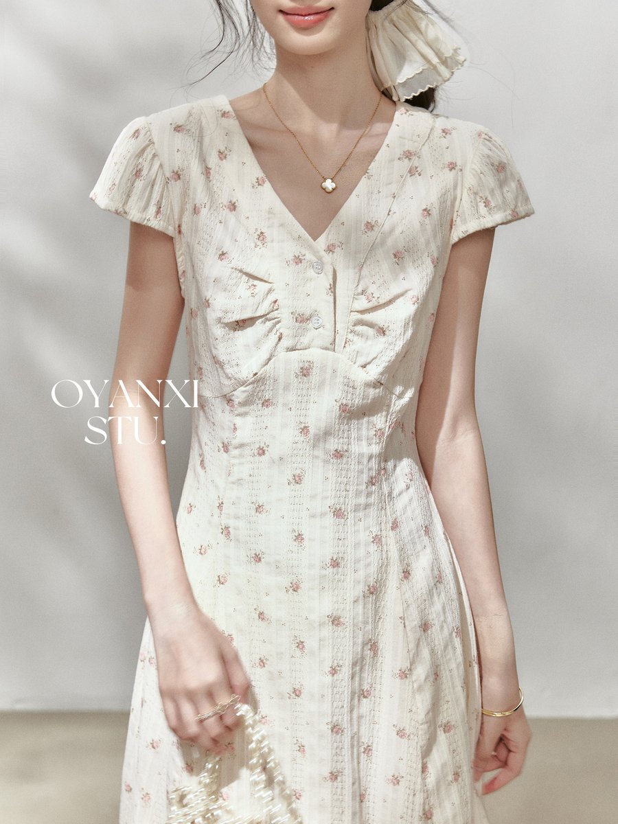 OYANXI 花柄 半袖ロングワンピース
