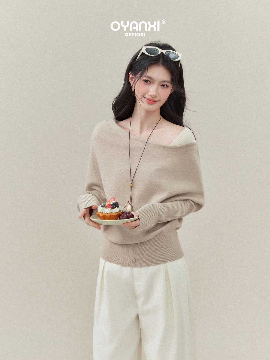 OYANXI アシンメトリーネック フェイクレイヤード ドルマンニット