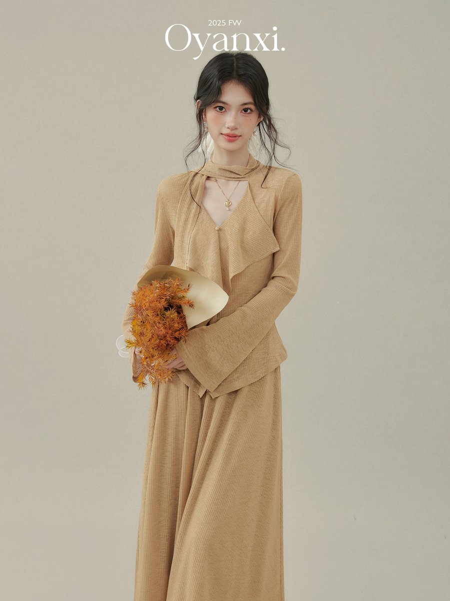OYANXI リボンタイ 長袖Tシャツ＆スカート セットアップ