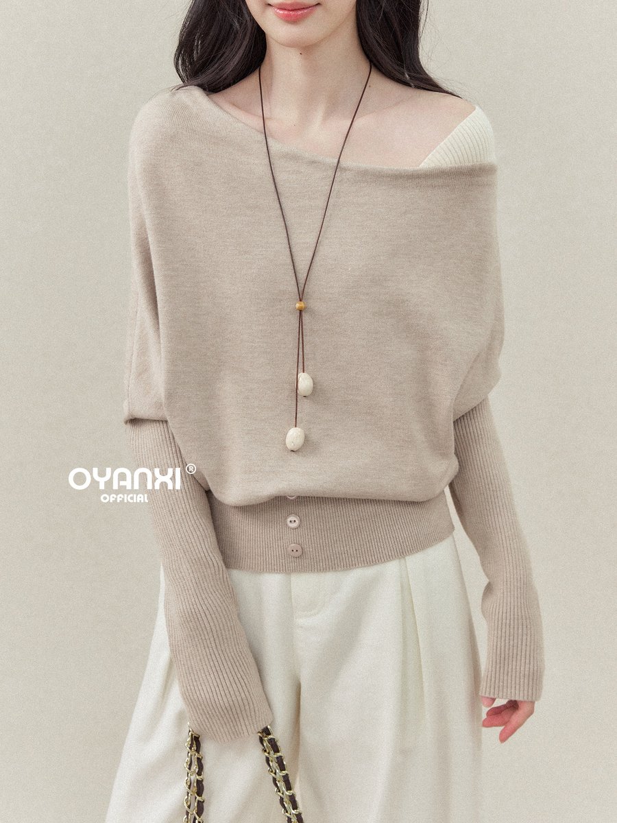 OYANXI アシンメトリーネック フェイクレイヤード ドルマンニット
