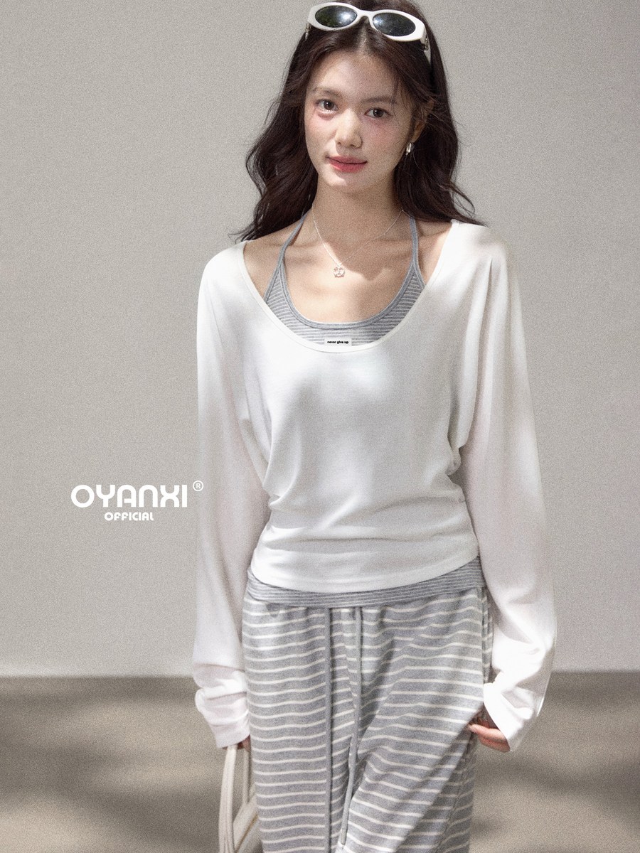OYANXI ストライプ ホルターキャミ＆長袖Tシャツ 2点セット