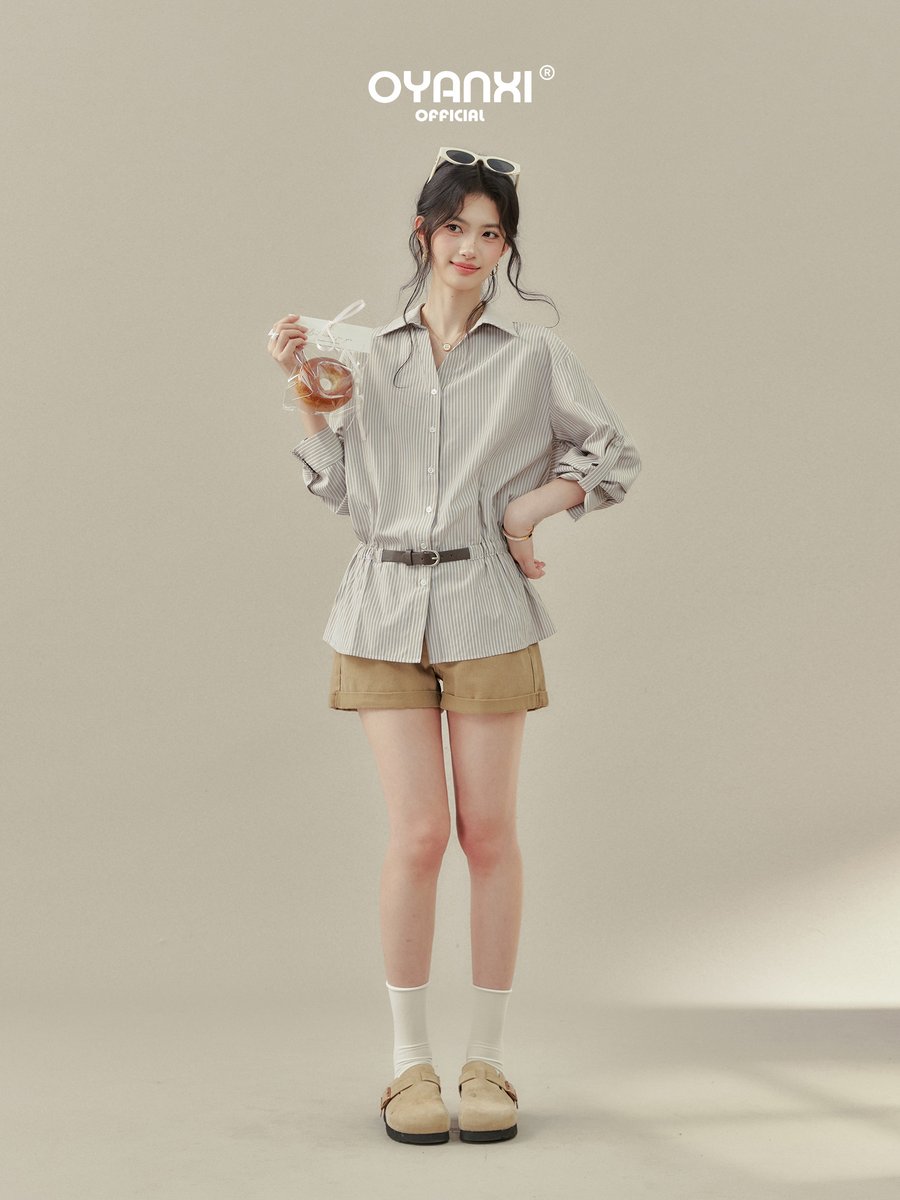 OYANXI ストライプ ウエストシェイプ シャツ