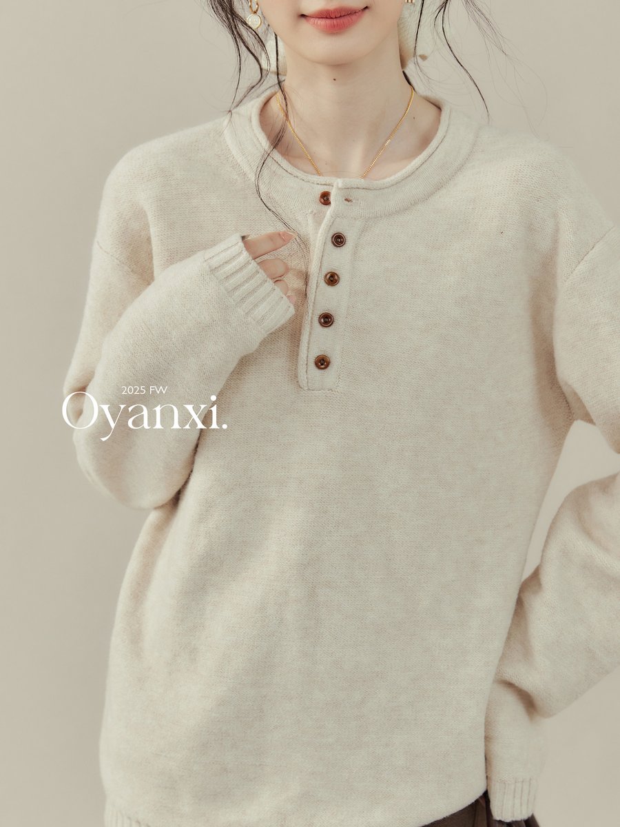 OYANXI ヘンリーネック ゆったり プルオーバーニット