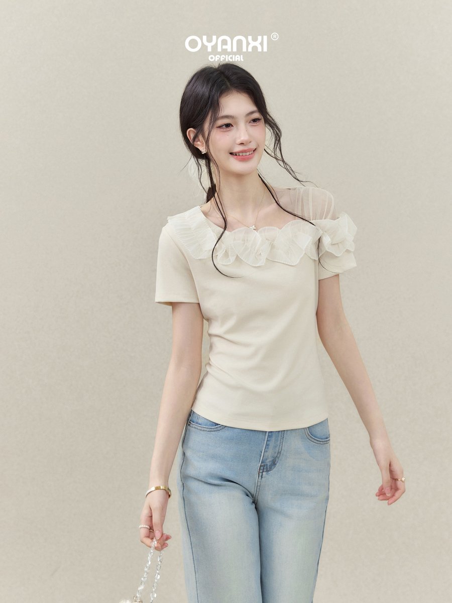 OYANXI ワンショルダー アシンメトリー 半袖Tシャツ