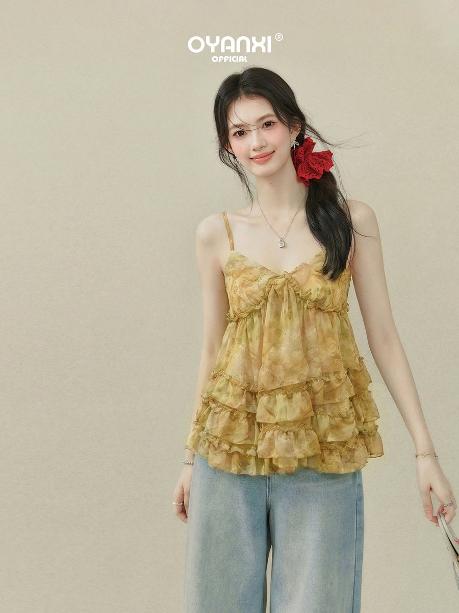OYANXI 小花柄 フリル キャミソール