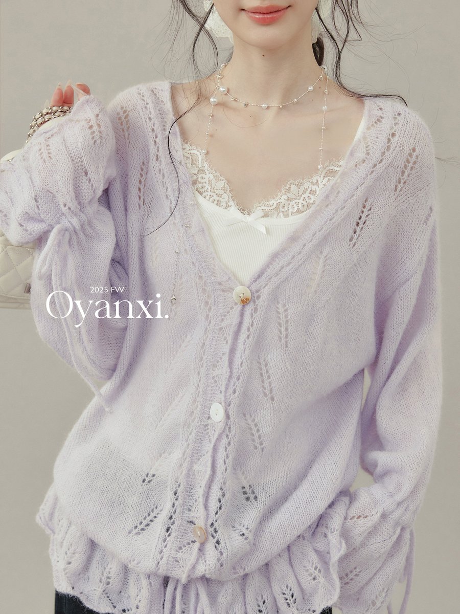 OYANXI ドロスト 透かし編み Vネックニット＆キャミソール 2点セット
