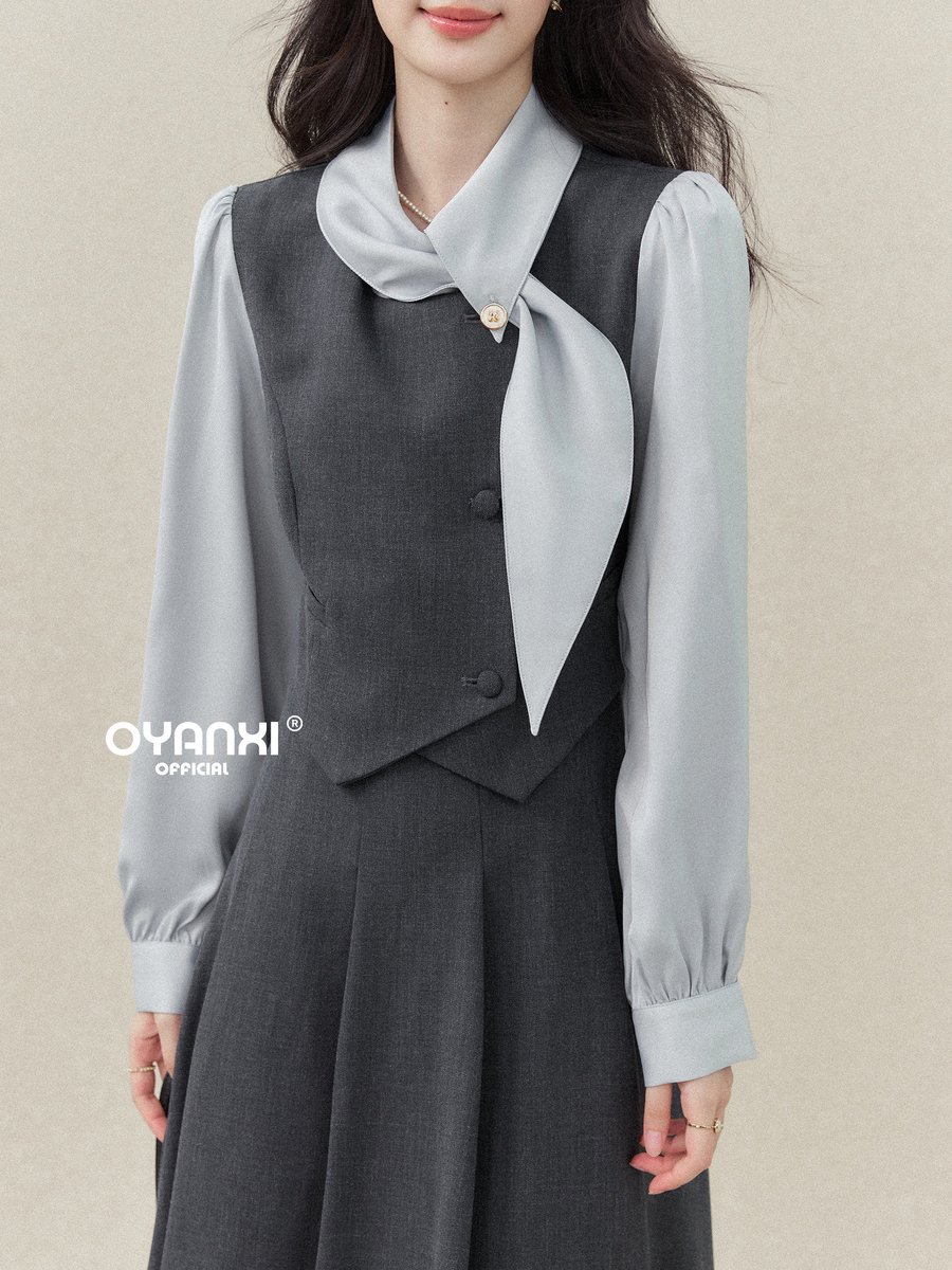 OYANXI フェイクレイヤード ベスト風 ロングワンピース