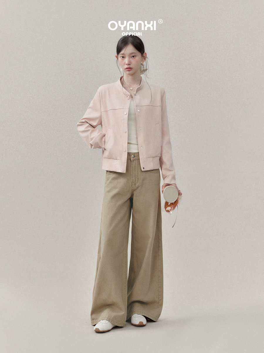 OYANXI シンプル ワイド ロング丈デニムパンツ