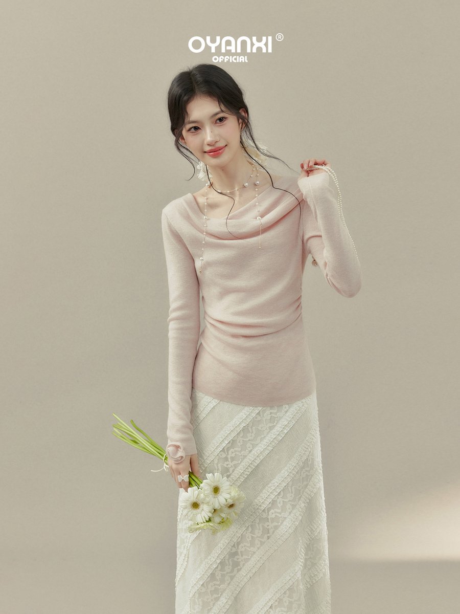 OYANXI 凹凸柄 レース ストレートロングスカート