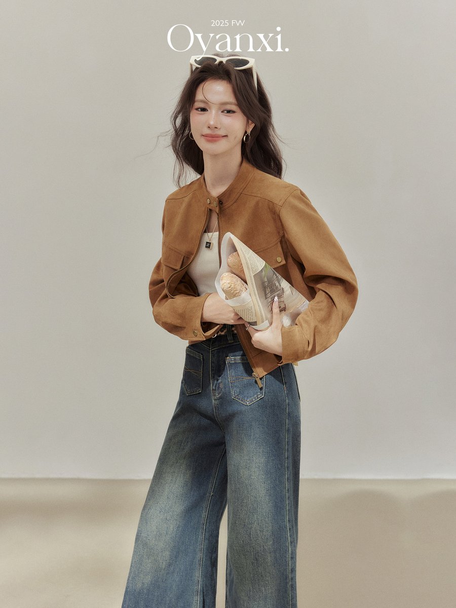 OYANXI レトロ ゆったり ショートジャケット ブラウン