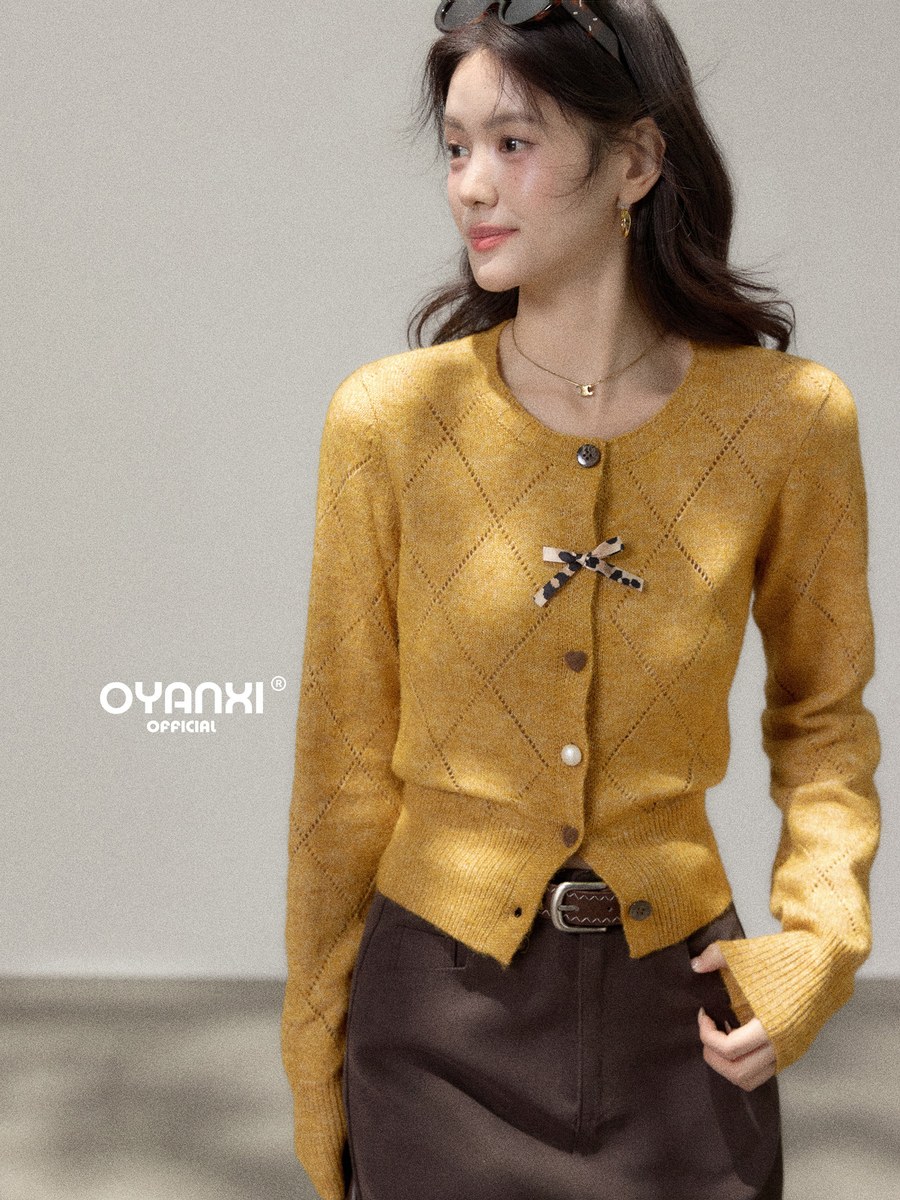 OYANXI ダイヤ柄透かし編み ニットカーディガン