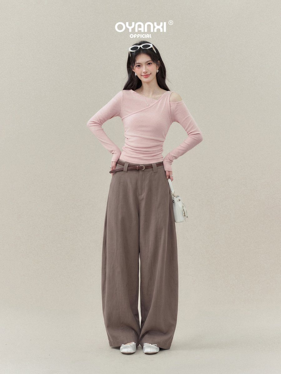 OYANXI シンプル カーブシルエット ワイドパンツ