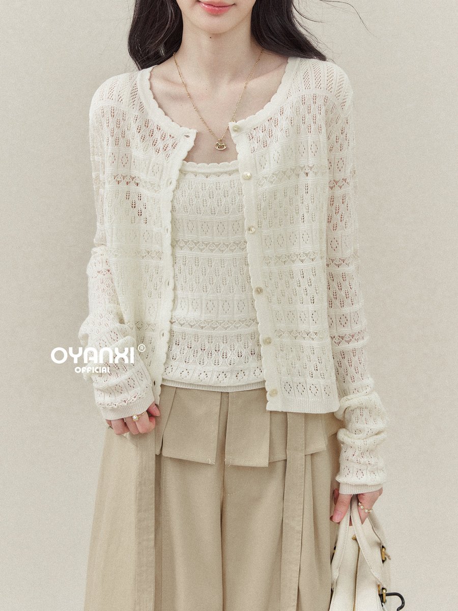 OYANXI 透かし編み カーディガン＆キャミソール 2点セット