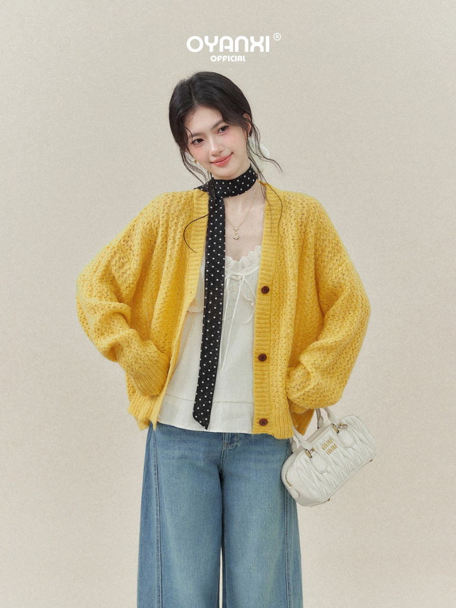 OYANXI 透かし編み ゆったり ニットカーディガン