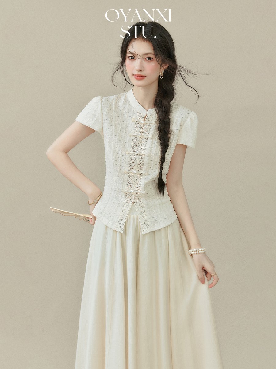 OYANXI ハイウエスト プリーツ Aラインスカート