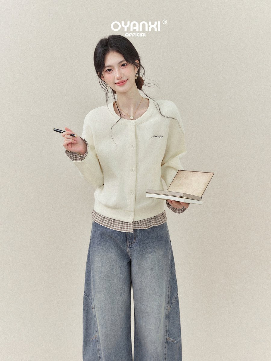 OYANXI ヴィンテージウォッシュ ハイウエスト ストレートワイドデニムパンツ