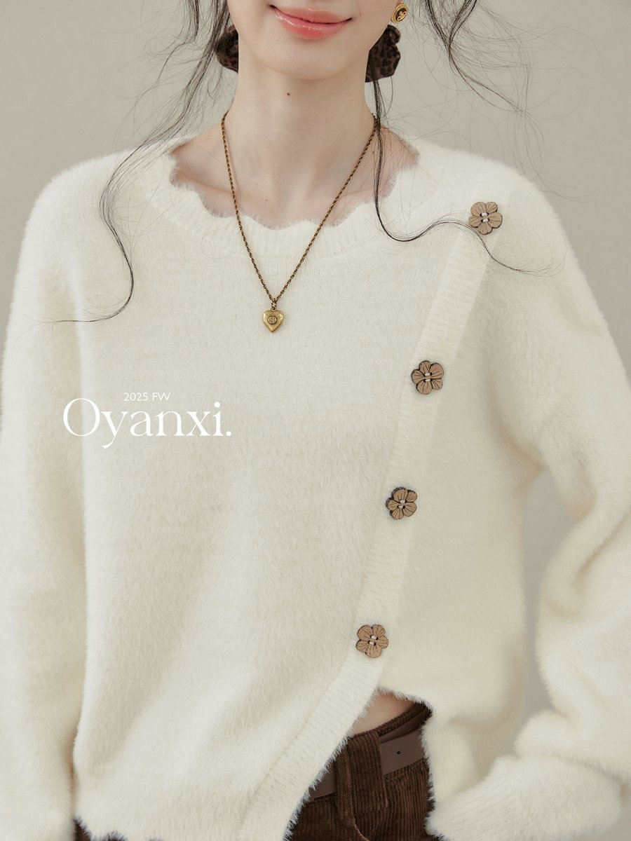 OYANXI アシンメトリー ふんわり ニットトップス