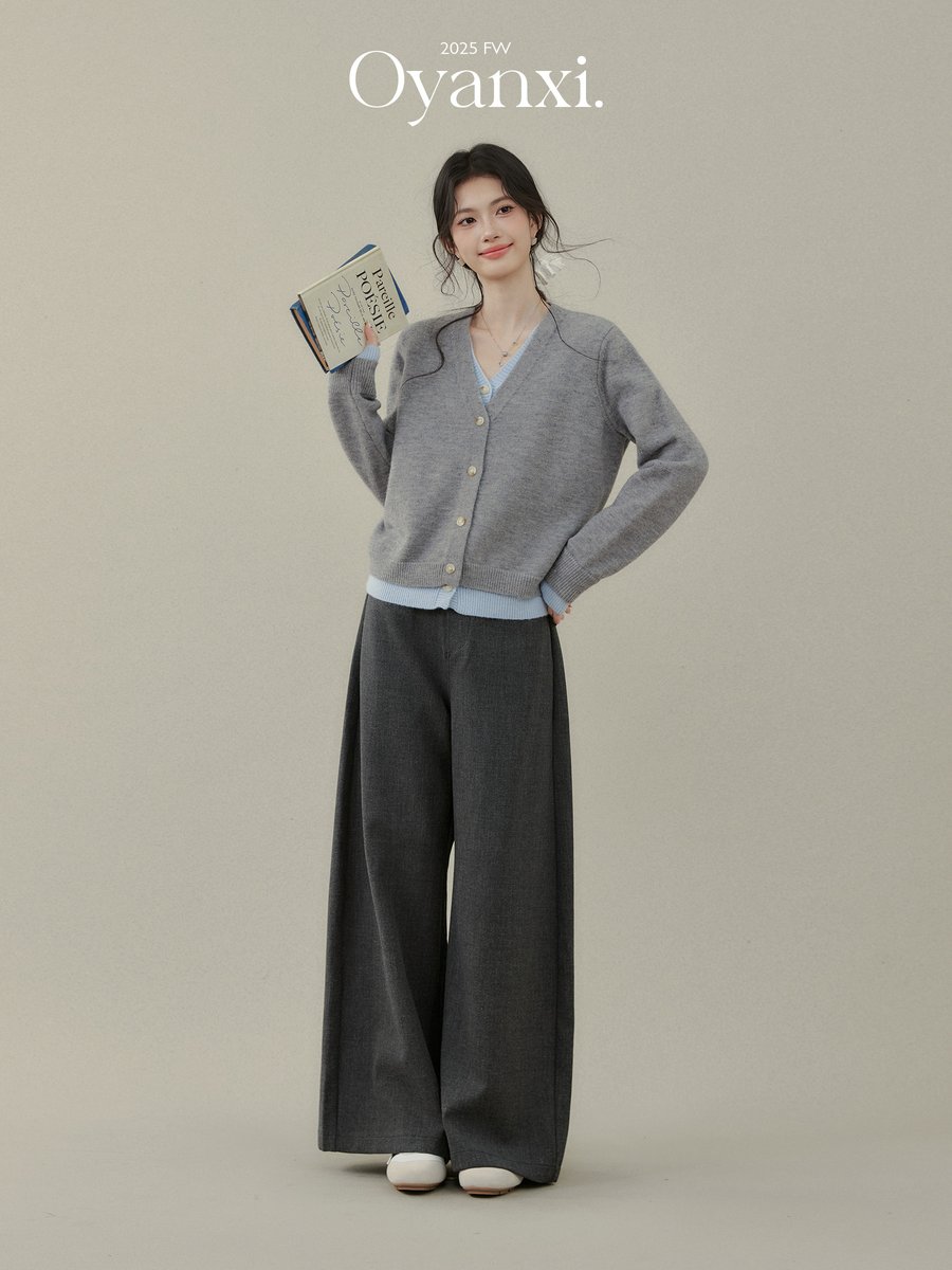 OYANXI フェイクレイヤード 配色切り替え ニットトップス
