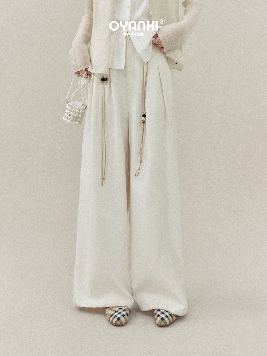 OYANXI ベルト付き ハイウエスト ワイドパンツ