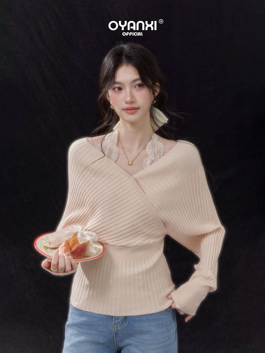OYANXI レースホルター レイヤード Vネック ニット 2点セット