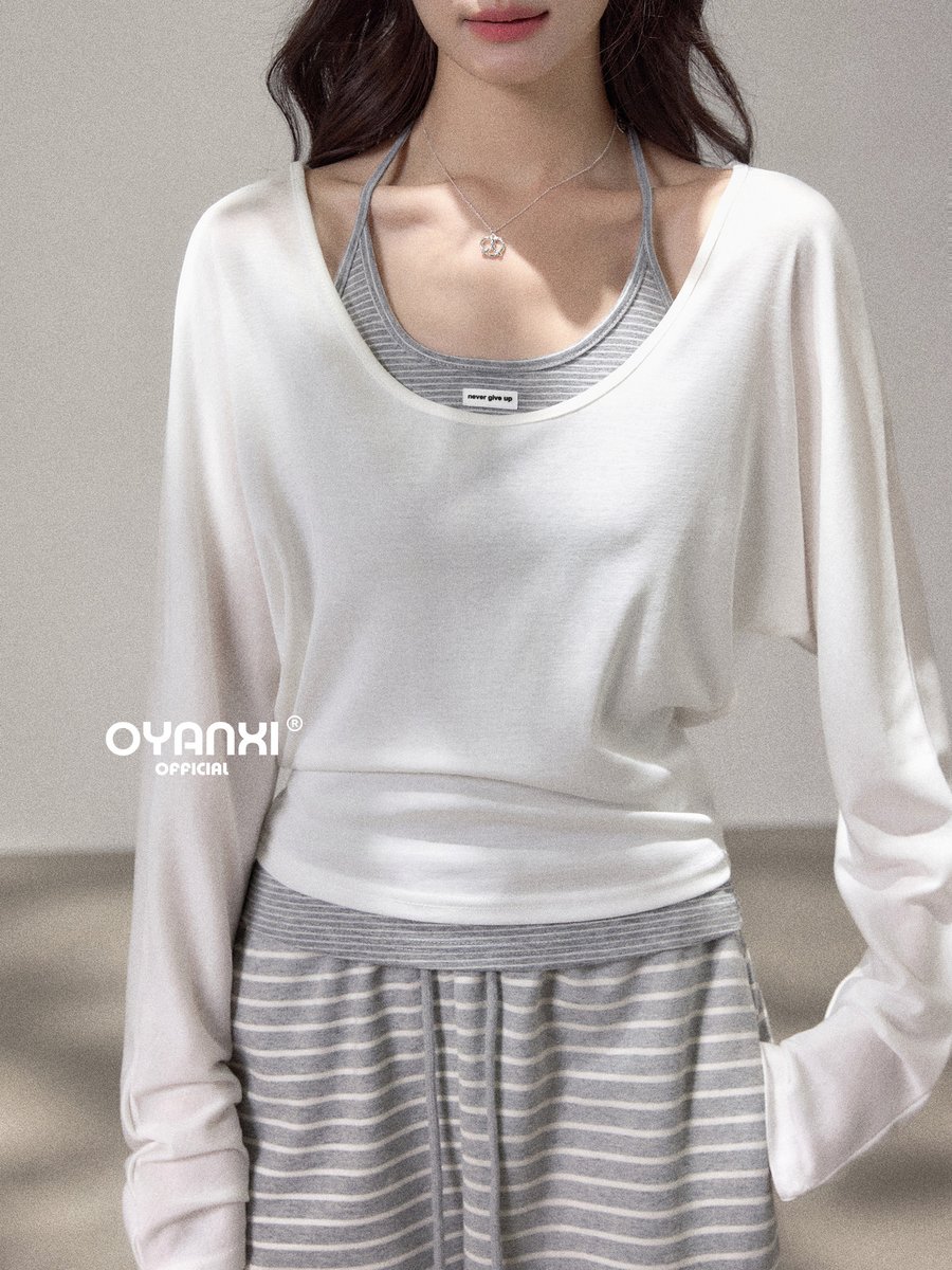 OYANXI ストライプ ホルターキャミ＆長袖Tシャツ 2点セット