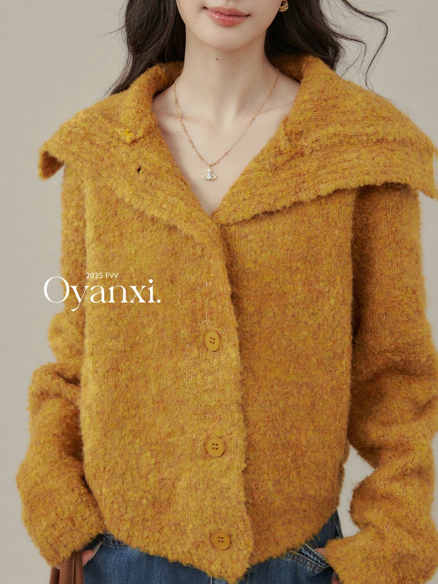 OYANXI ゆったり オレンジ ニットカーディガン