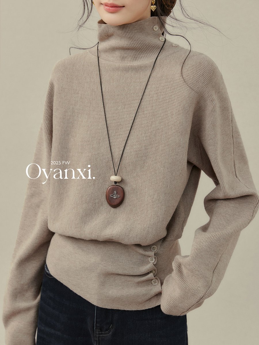 OYANXI ハイネック ベーシック ニットトップス