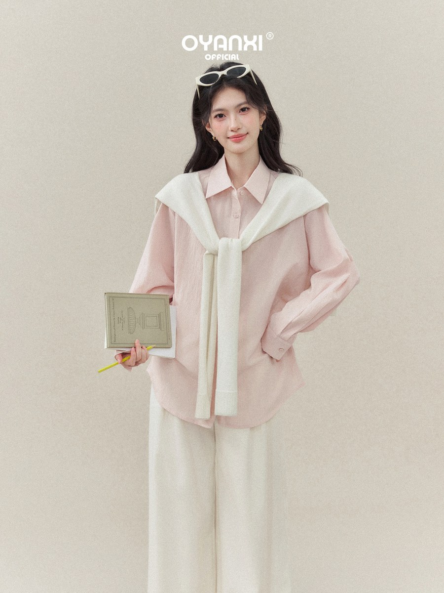 OYANXI ケープ付き 襟付き 長袖シャツ 2点セット