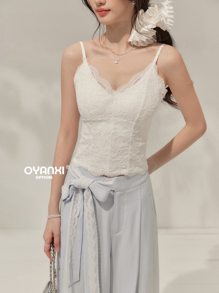 OYANXI レース Vネック パッド付き ショート丈キャミソール