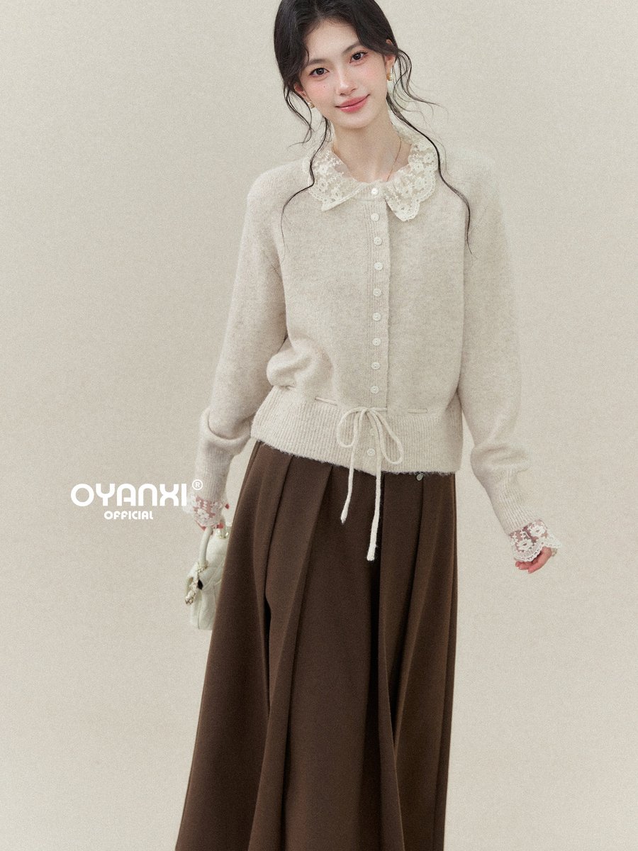 OYANXI ハイウエスト プリーツ フレア ミディ丈スカート