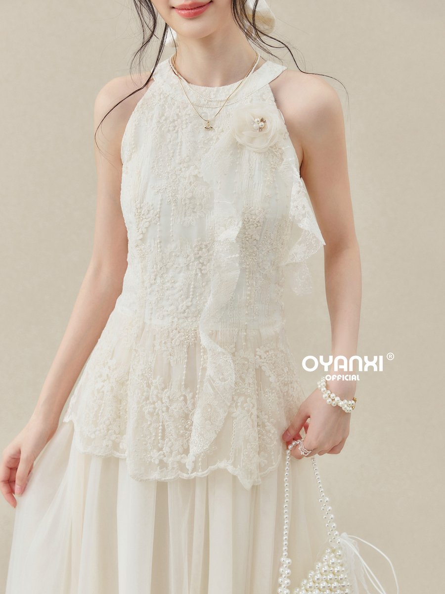OYANXI ホルターネック ノースリーブ バルーンスカート ワンピース