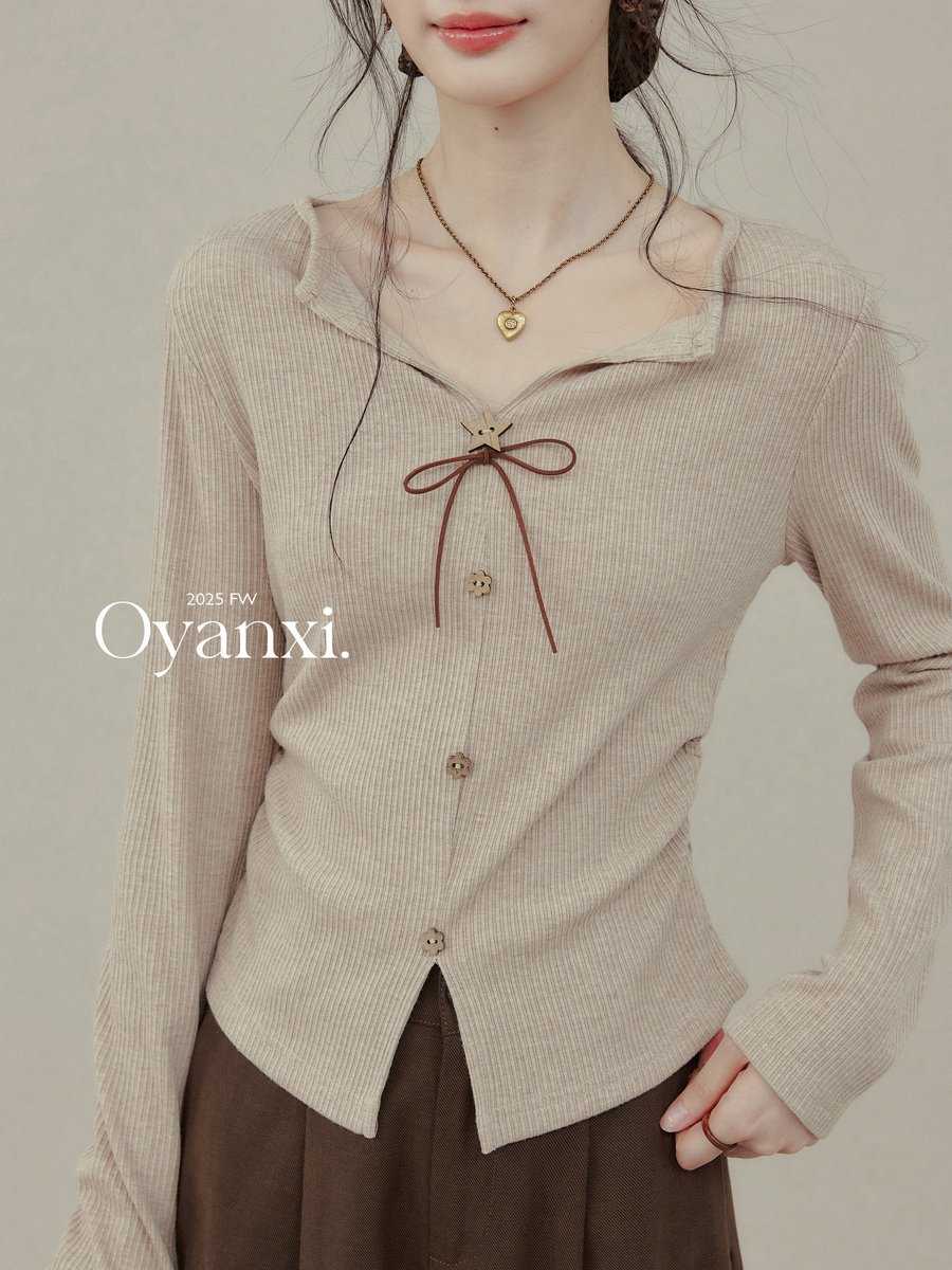 OYANXI ウエストリボン 長袖カットソー