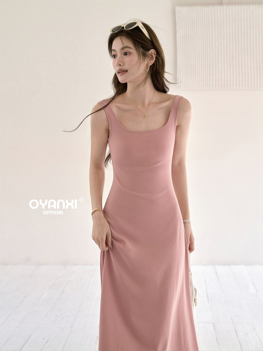 OYANXI 太ストラップ ウエストシェイプ キャミワンピース