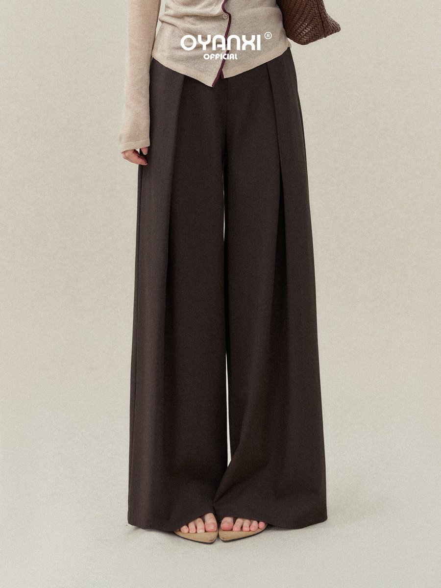 OYANXI ハイウエスト ストレート ワイドパンツ