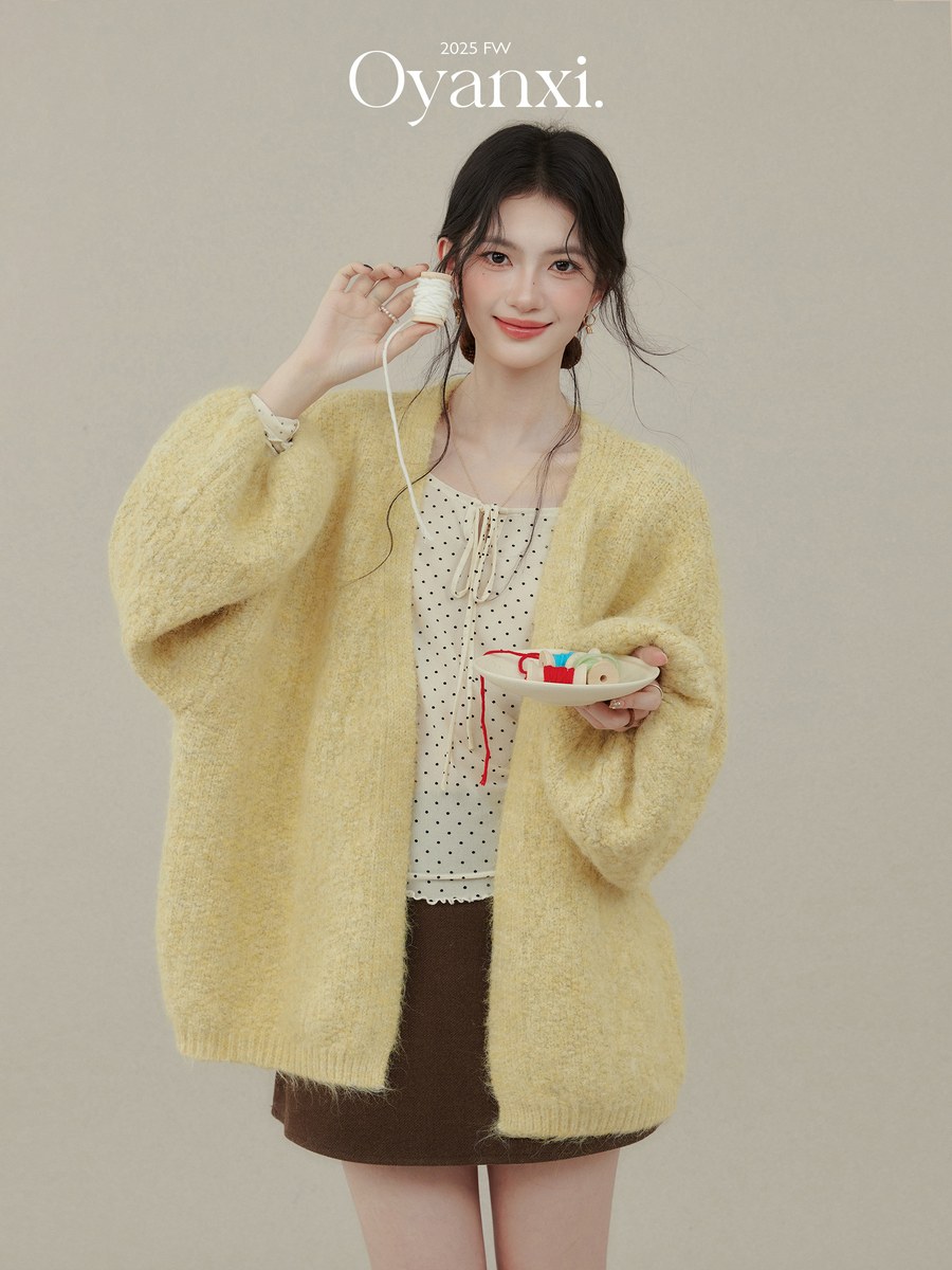 OYANXI バルーンスリーブ ゆったり ニットカーディガン