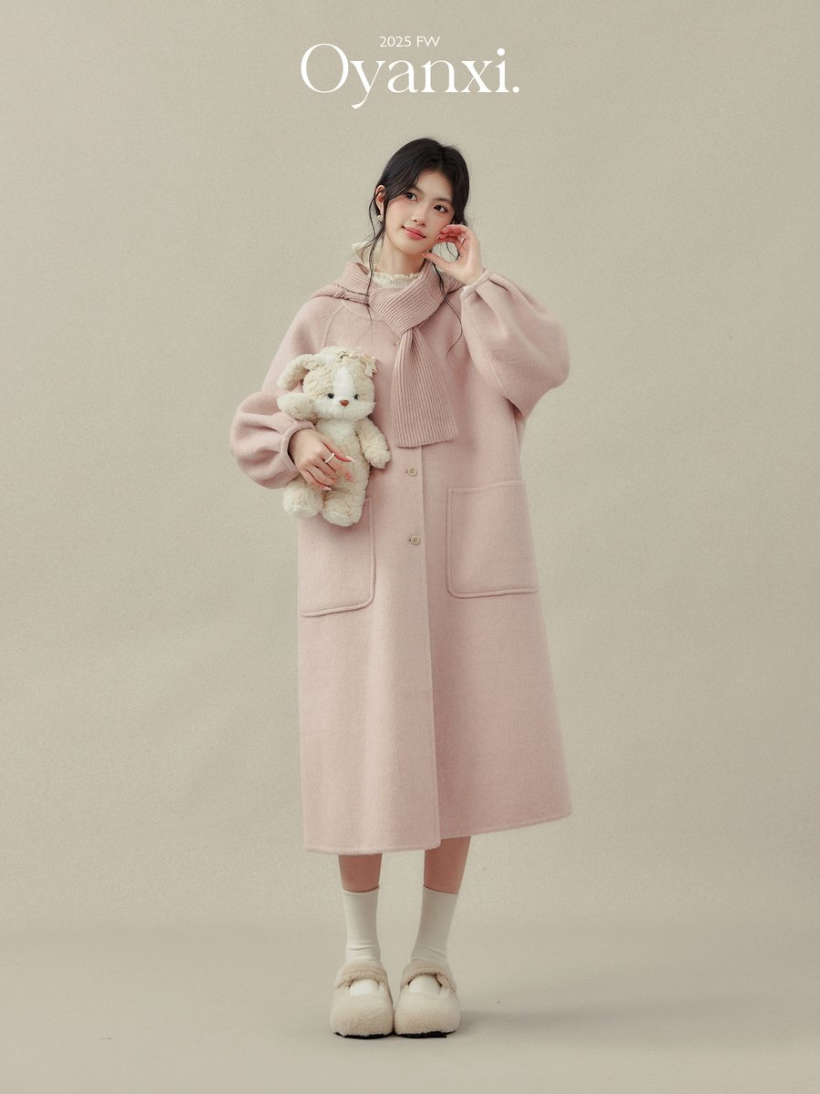 OYANXI 取り外しフード付き ダブルフェイス ロングコート