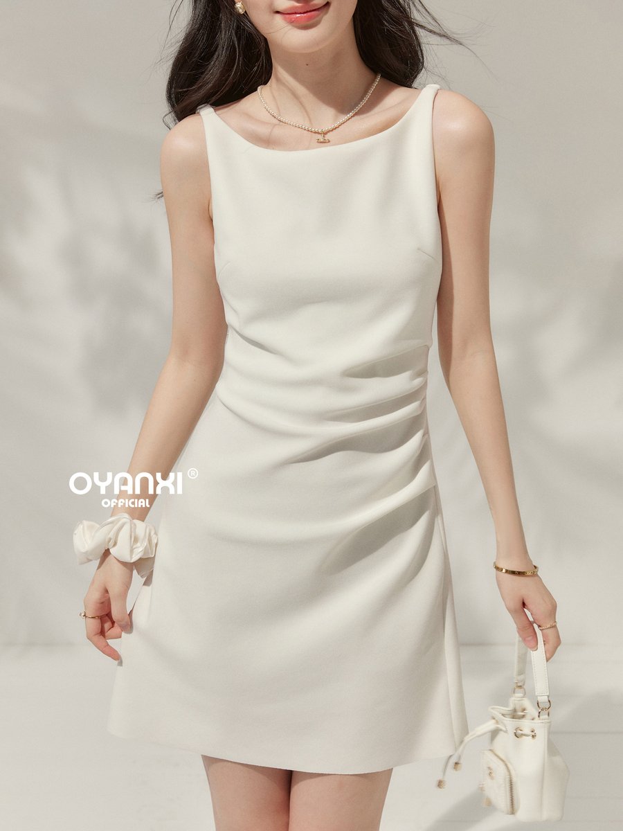 OYANXI ノースリーブ ウエストシェイプ ショート丈 Aラインワンピース